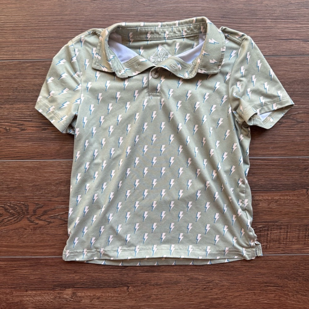 BURLEBO Kids Polo Shirt with Lightning Pattern - Light Green